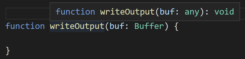 Hovering over a signature where Buffer isn’t found, TypeScript replaces it with any.