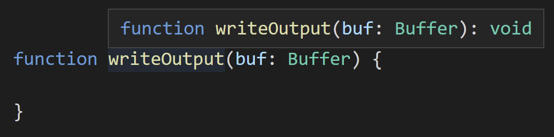 Hovering over a signature where Buffer isn’t found, it continues to use the name Buffer.