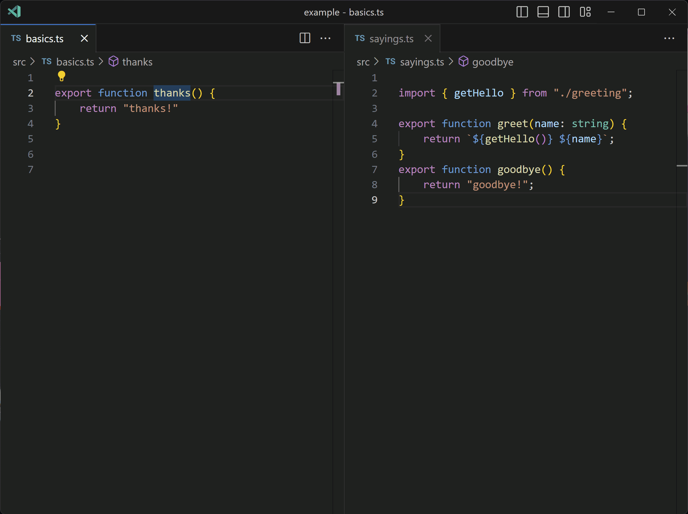Moving a function ‘getThanks’ to an existing file in the workspace.