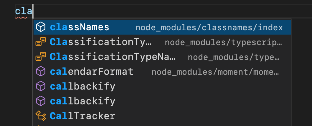 A completion list containing unwieldy paths containing ’node_modules’. For example, the label for ‘calendarFormat’ is ’node_modules/moment/moment’ instead of ‘moment’.