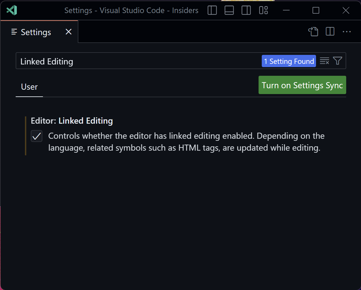 Visual Studio Code’s Editor: Linked Editing` option