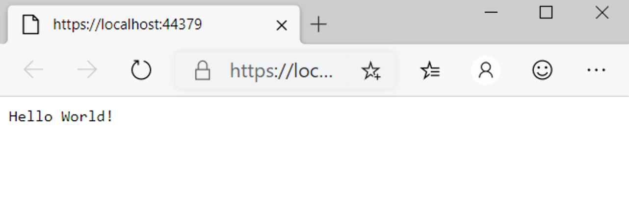 A screenshot of Edge showing “Hello World” as success